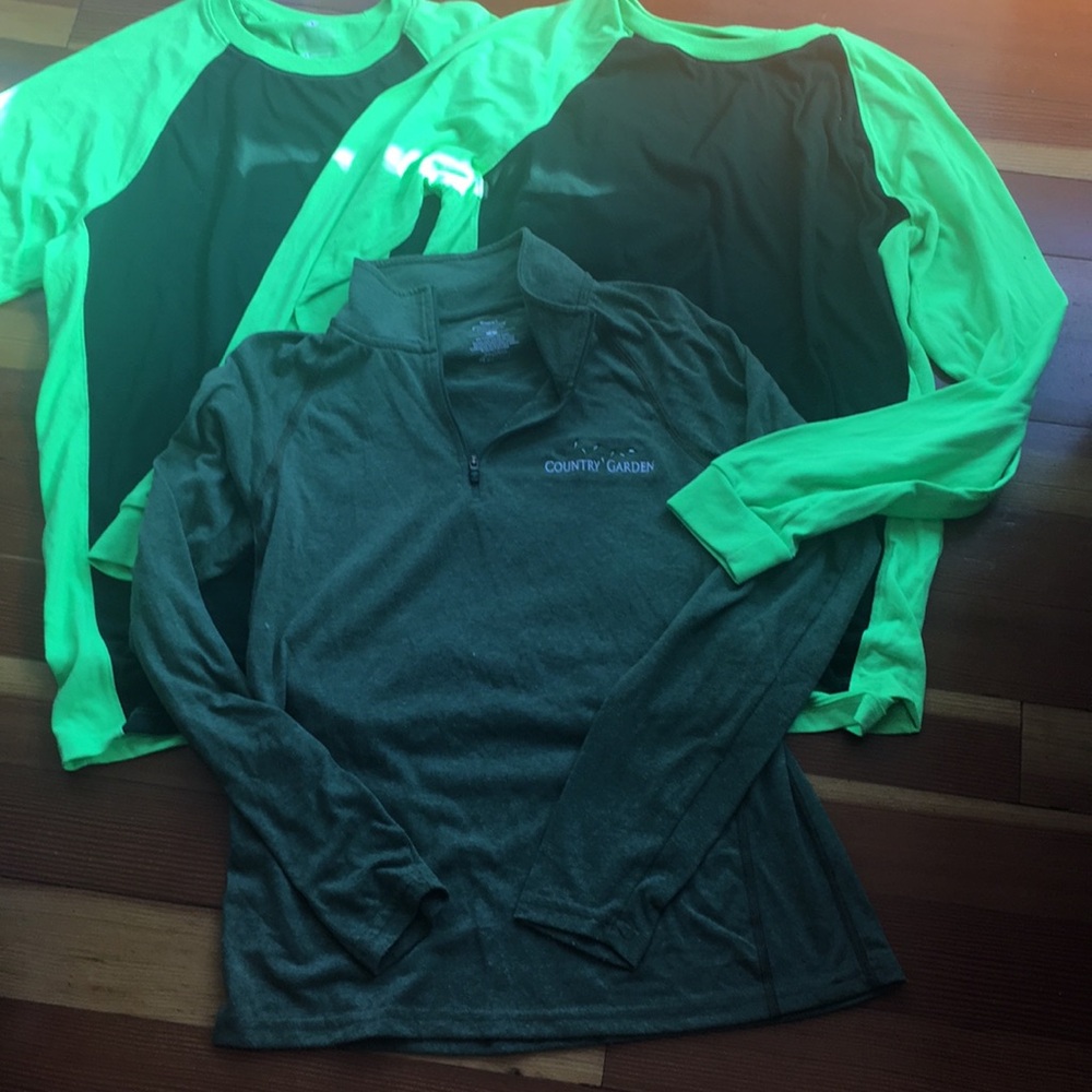 Garden MENS tshirt/quarter zip  bundle, good cond green all smalls cotton/poly
